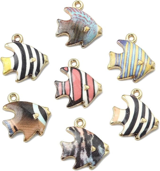 Stiesy 35 Pcs 7 Colors Enamel Fish Charms Colourful Printed Sea Tropical Fish Pendant Charms in Bulk for Jewelry Making Crafts DIY Bracelets Necklace Earring