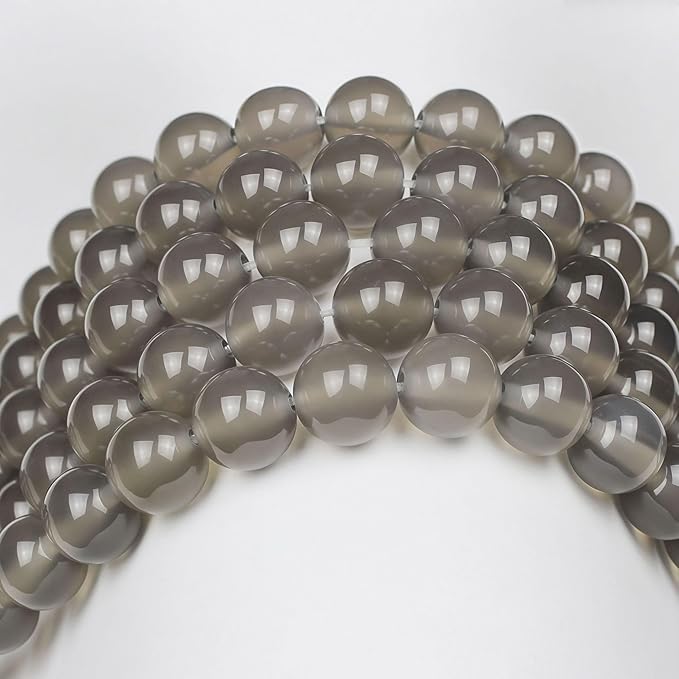 MJDCB 7A Natural Grey Agate Gemstone Round Stone Beads for Jewelry Making DIY Bracelet Necklace (6mm)