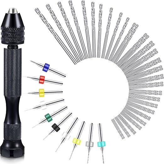 Mudder 57 Pieces Micro Hand Drill Bits Set with Pin Vise 46 Pcs Pin Vise Hand Twist Drills and 10 Pcs PCB Mini Cutting Bits for Resin Polymer Clay Craft DIY Jewelry(Black)