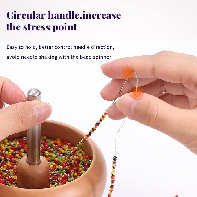 Karsspor 4 PCS Large Eye Beading Needles with Handle, 5.3 Inch Stainless Bead Needle for Bead Spinner, Glass Seed Beads, Bead Spinner Needle for Beading Bracelet Necklace Jewelry Making