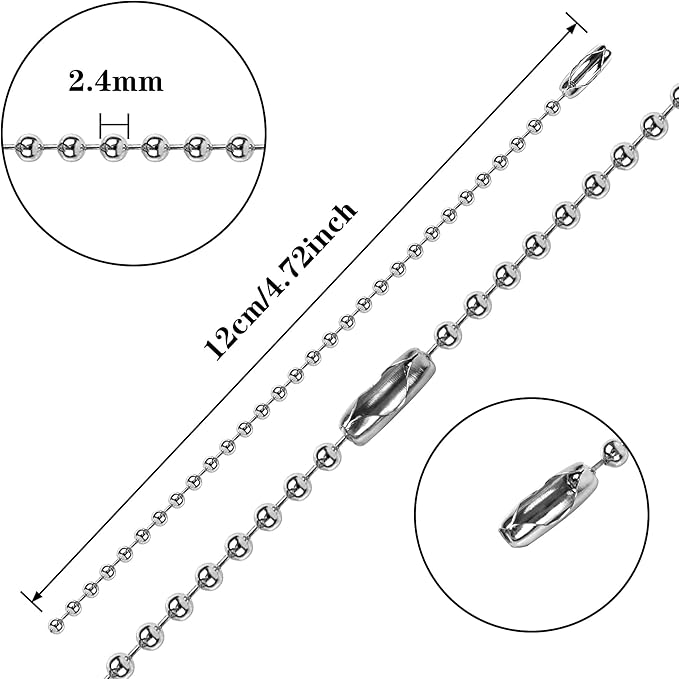 SANNIX 100Pcs Ball Beads Chain, Bulk Dog Tag Metal Chain, 4.72 Inches Ball Chain Keychains with Connectors (Silver)
