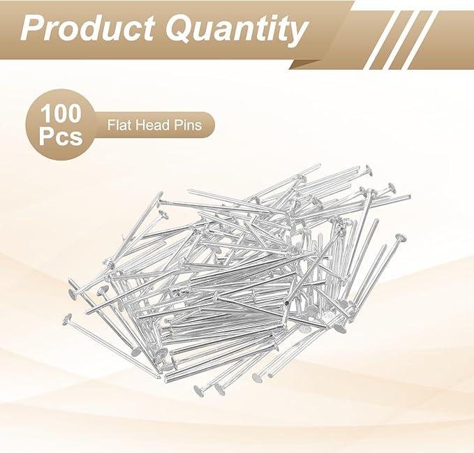 HARFINGTON 100pcs Flat Head Pins 0.79" 20mm Needles Bulk for Earring Pendant Necklace Bracelet Charm Jewelry Making Findings DIY Craft, Silver Tone