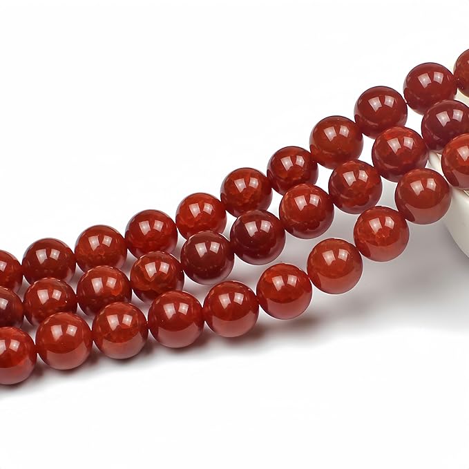 MJDCB Natural Stone Beads 12mm 30pcs Round Red Dragon Vein Carnelian Agate Loose Gemstone Bead Charms for Jewelry Making Bracelet Necklace Earring Pendant