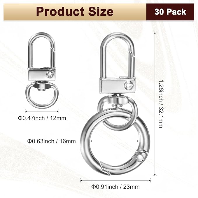 30-Pack Lobster Claw Clasp, Zinc Alloy Swivel Trigger Snaps Spring Clasps Hooks for Keychain Buckle/Lanyard/Straps/Purse, Spring Clasps Clips [Silver Tone]