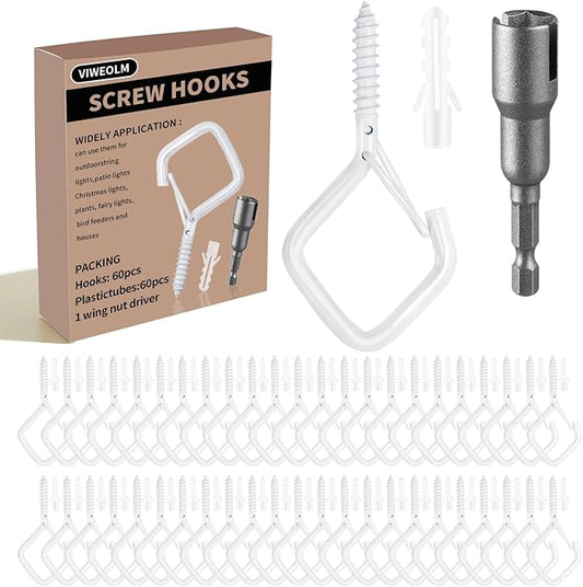 60 Pcs White Eye Hooks Screw Heavy Duty,Ceiling Hooks for Hanging Plants,String Lights,Cup,Wind Chime,Bird Feeders. Plant Hanger Indoor&Outdoor