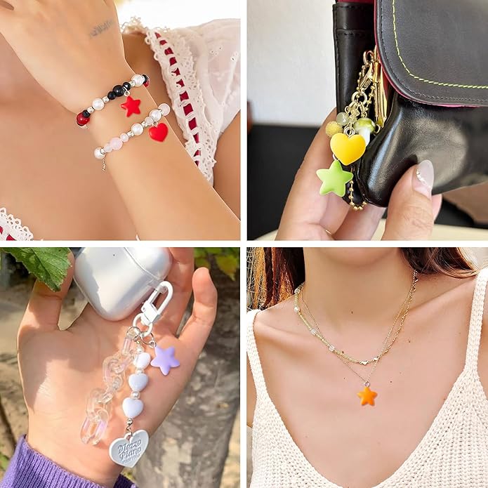 Resin Love Heart Star Flower Charms Colorful Heart Floral Pentagram Pendants Cute Hang Ornament for DIY Crafts Necklace Bracelet Keychain Jewelry Making
