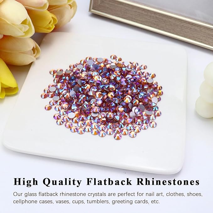 1440PCS SS8 Crystal Glass Flatback Rhinestones, Round Flat Back Crystal Gems for Nail Art and Craft Clothes, Glue Fix Diamond Stones Golden Shadow/Champagne AB (2.3-2.5mm)