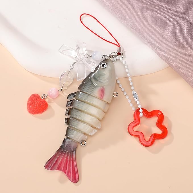 Fish Keychains Funny Fishing Keychains for Fisherman Cute Y2K Phone Charms Bag Charms Purse Accessories