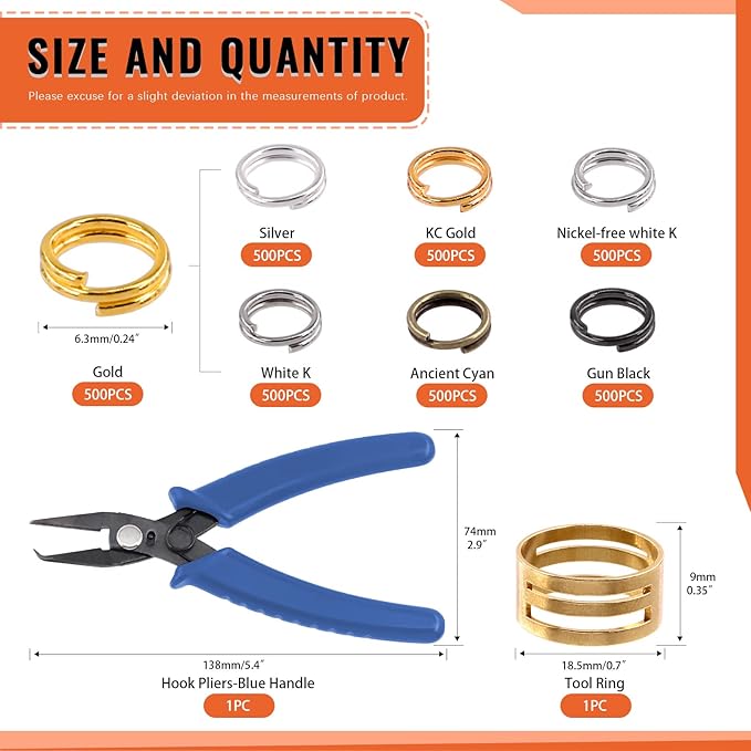 Tanstic 350 Pcs Split Jump Rings Set, 1/4" 7 Colors Double Closed & Loop Jump Rings with Opener & Pliers for DIY Jewelry Craft