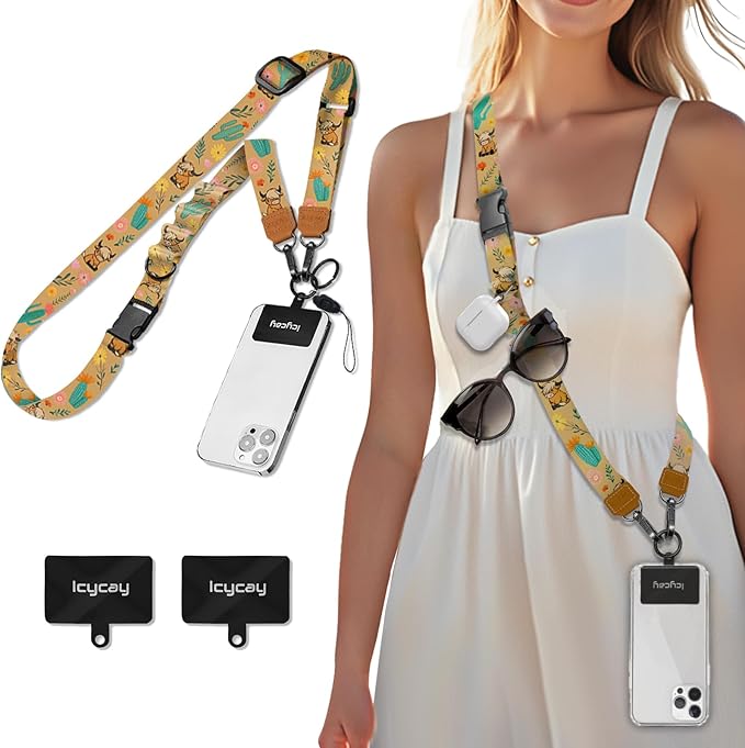 Phone Lanyard Crossbody, Highland Cow Cell Phone Strap for Around The Neck Adjustable, Western Teacher Anti Theft Cute Lanyard for iPhone Case ID Holder Keys Accessories Travel Essential
