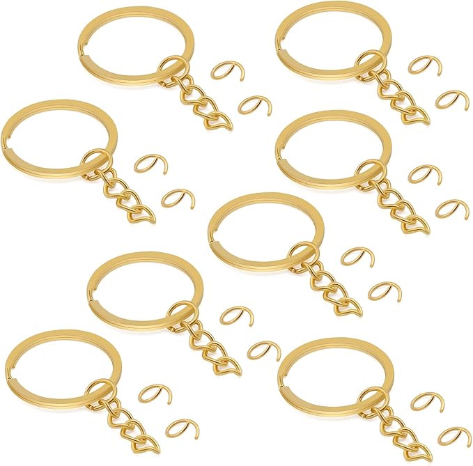 50Pcs Keychain Key Ring with Chain Bulk Split Key Chain，1.1 Inch Key Chains Parts with Open Jump Ring Connector for Jewelry Making Crafts (Gold)