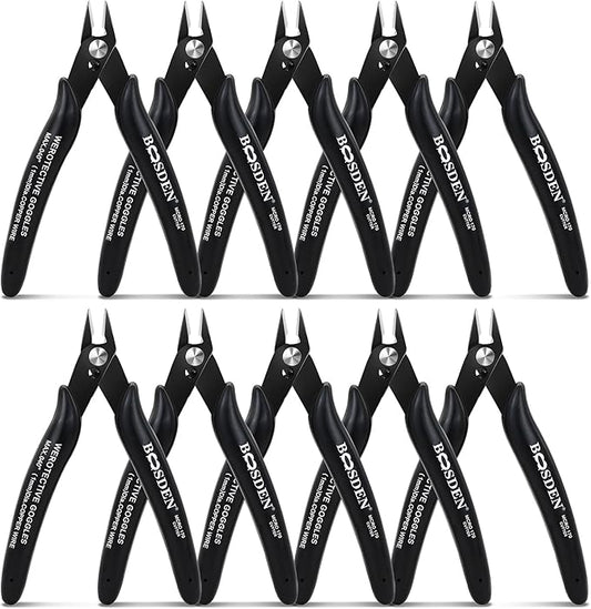 170 Wire Cutters, 10 Pack, Flush Cut Pliers 5 Inch, BOOSDEN Micro Wire Cutters Diagonal Cutting Pliers, Flush Cutter for Jewelry Making, Wire Snips Nippers for Artificial Flowers, Crafts, Zip Ties