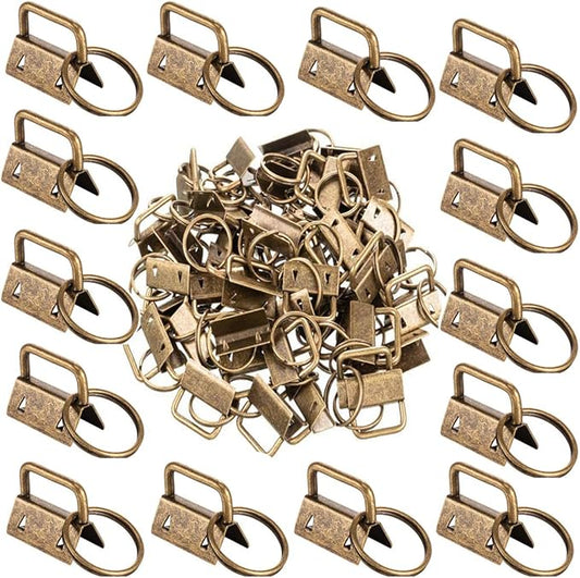 45Pcs 1 inch Bronze Key Fob Hardware Kits 1” Metal Gunmetal Keyfobs Hardware Bulk for Keychains Fob Wristlet Hardware with Key Ring for Lanyard