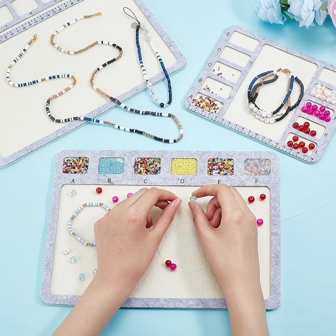 BENECREAT 3 Style Felt Beading Mat, Felt Design Bead Boards with Centimeter Alphabetic Scale Beads Tray Bead Pads for Art Crafts Jewelry Making Beading Supplies