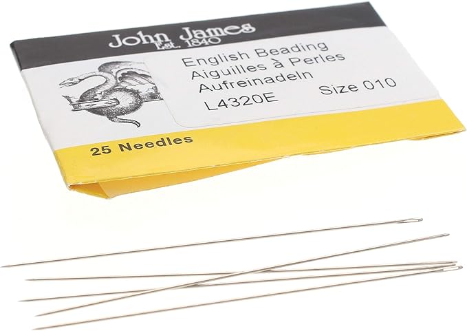 John James English Beading Needles, Size 10, Pack of 25, Made in England, Use for Loom Weaving Beadwork, Off-Loom Stitching and Jewelry Making with Seed Beads