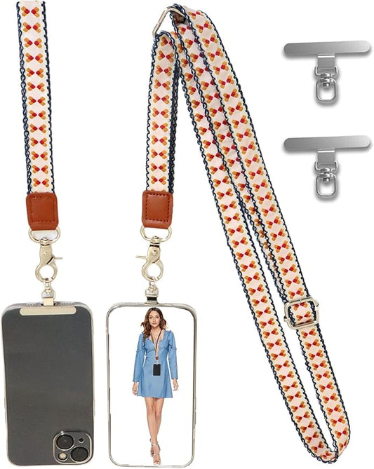 LEMEDE Wrist Keychain and Adjustable Phone Lanyard, Silver Hook Phone Crossbody Strap with 360° Rotating Phone Pads