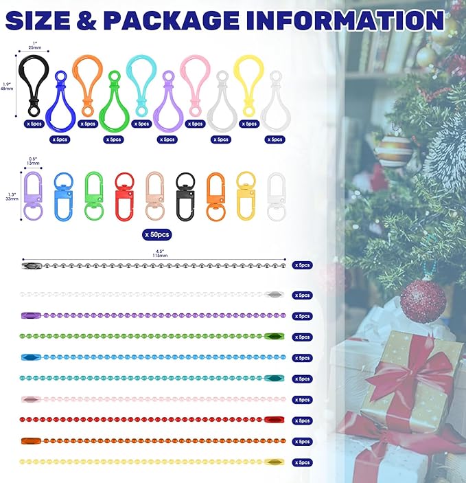 Waltool 150Pcs Metal Hanging Beads Chain with Connectors Contains Plastic Lobster Claw Clasps, Swivel Lanyards Trigger Snap Hooks Strap with Key Rings for Keyring Keychain Hanging Ornament