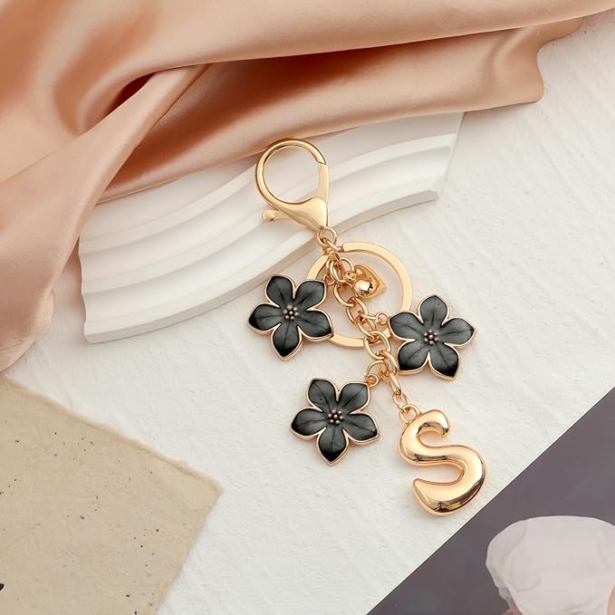 Snycler Bubble Initial Keychain Graceful Flower for bags car remote–A-Z Letter Charms for Women