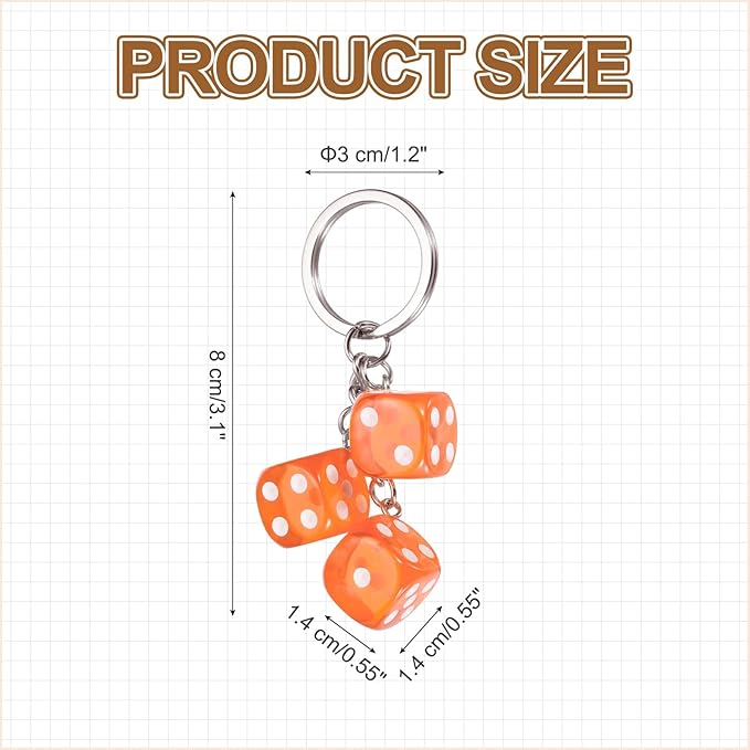 PATIKIL Lucky Dice Keychain Charm, Resin 3D Cube Square Mini Dice Keyrings with 3 Pendants for Bag