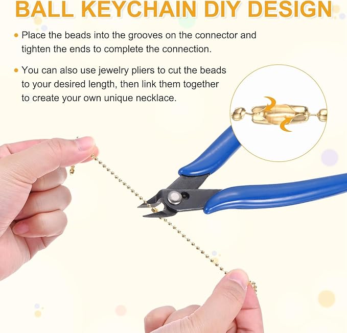 M METERXITY 220-Pack Ball Beads Chain, 4 in Metal Beaded Necklace Adjustable Keychain with Connectors for Jewelry Making/DIY Crafts/Hanging Decoration, Dog Tag Chain [Light Gold]