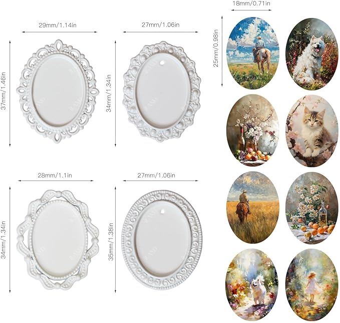 iLAND 1/12 Scale Accessories of Tiny Frames 7pcs with 14 Miniature Pictures Set for Dollhouse Miniatures Décor Also Elf Accessories Classic & Exquisite (White Tiny Frame Art)