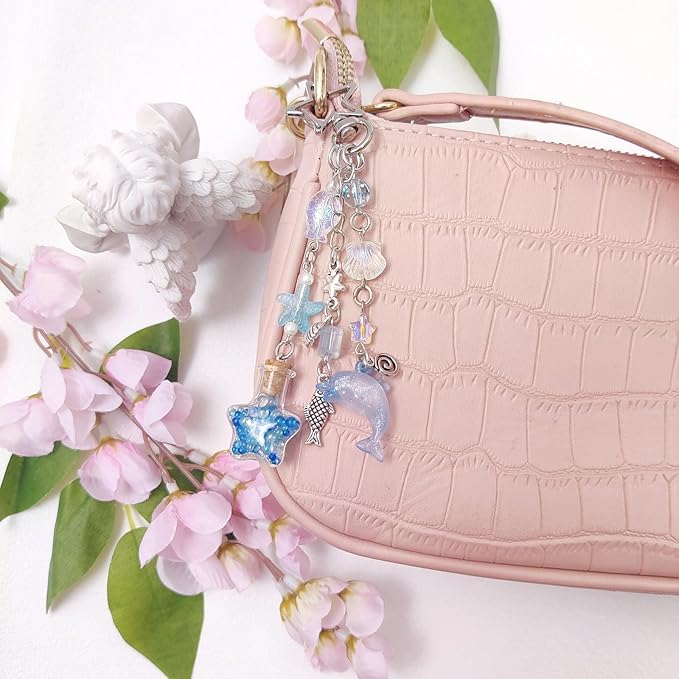 Y2K Aesthetic Keychains for Women Cute Flowers Star Cake Jellyfish Keychins Charms Kawaii Bag Purse Decor