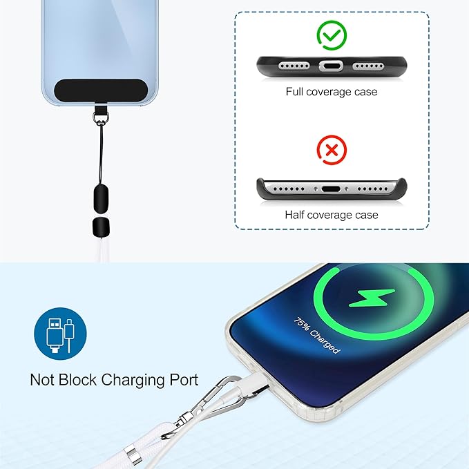 takyu Phone Lanyard, 2 Pack Adjustable CellPhone Lanyard Crossbody Neck Strap and 2 Pack Phone Wrist Strap with Tether Tabs for iPhone Android Smartphones White Black