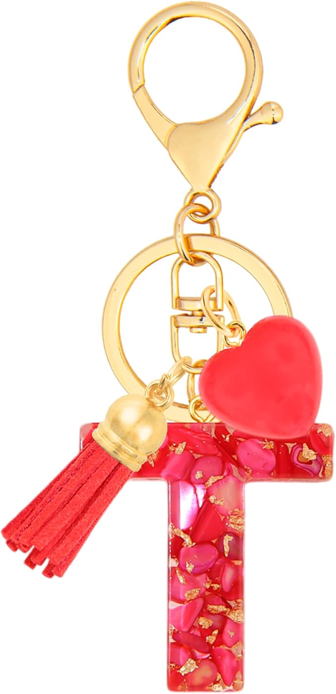 Initial Keychains for Women with Cute Heart Resin - Alphabet Letter Keychain for Bag, Backpacks, Purse or Car key