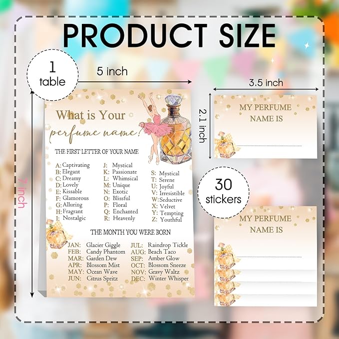 Spa Party Decorations, Perfumes Theme Birthday Party Decoration, Perfume Birthday Activity Sign for Boys Girls,Kids Activity Cards, What's Your Perfume Name Game