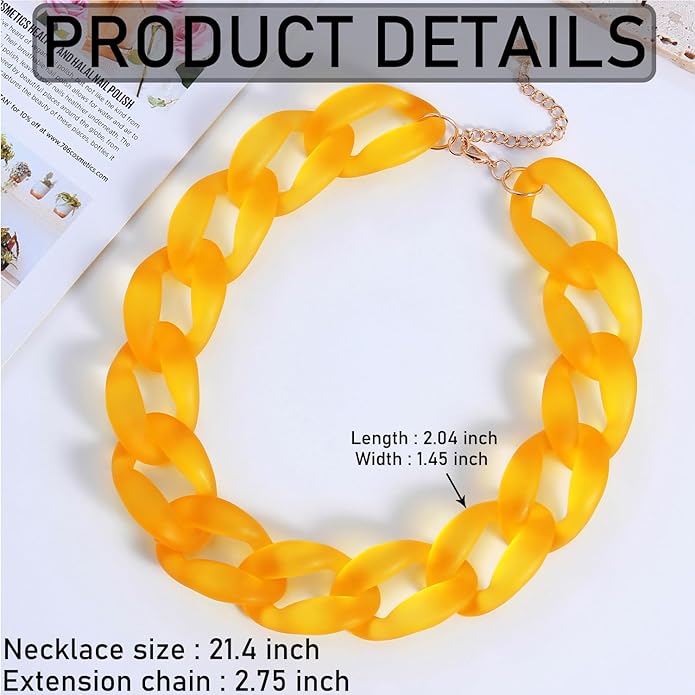 Firstmeet Chunky Acrylic Necklace Smooth Chain Link Cool Statement Choker Cuban Style Jewelry Gift for Women