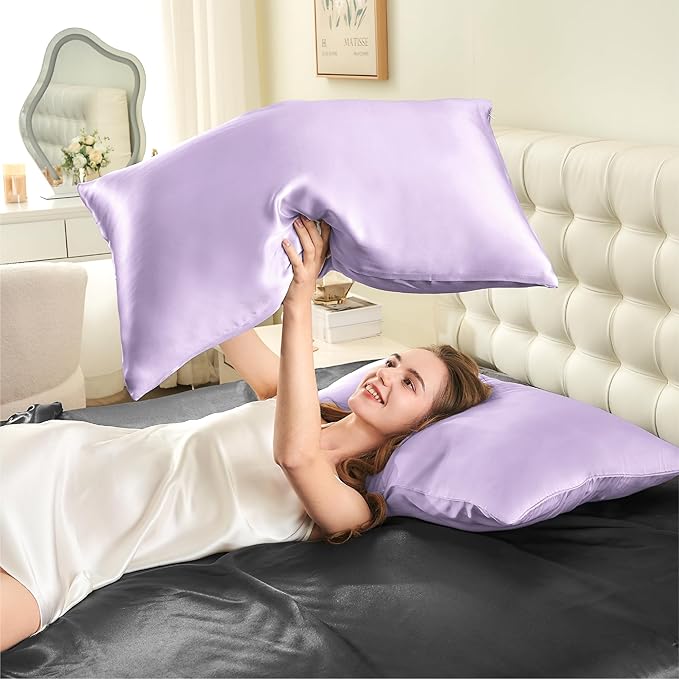INFIIXSO Mulberry Silk Pillow Cases King Size Set of 2, Silk Pillowcase with Hidden Zipper 20"x36", Extraordinary Smooth and Soft Pillow Case for Hair and Skin(Lavender, 2 Pack)