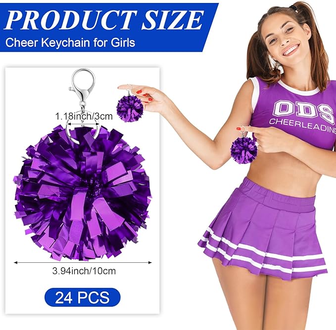 24 Pcs Cheer Pom Pom Keychain Cheerleader Gift Cheering Keyring Camp Team Gift
