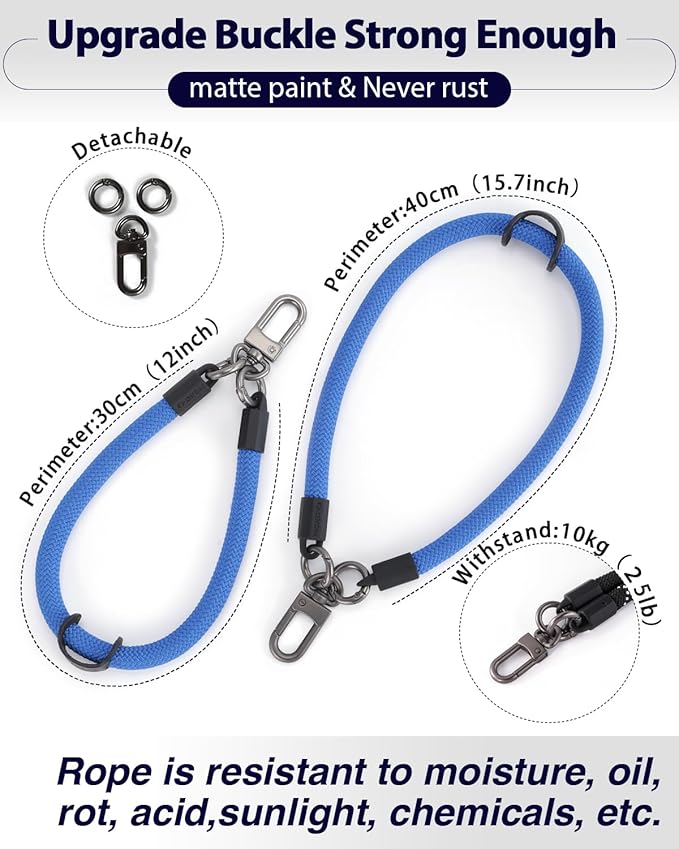 project-cb Hand Wrist Phone Strap,Phone Lanyard Patch ×2,Cell Phone Case Holder,Wristlet Strap for Key,AirPods,Camera (Blue, 12inch)