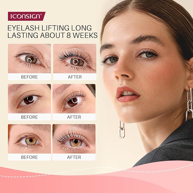Lash Lift Kit, Gentle Formula Eyelash Perm Set with Enhanced Glue Balm, Suitable for Various Lash Types and Lengths, Semi Permanent Curled Eyelashes Lasting for 6-8 Weeks