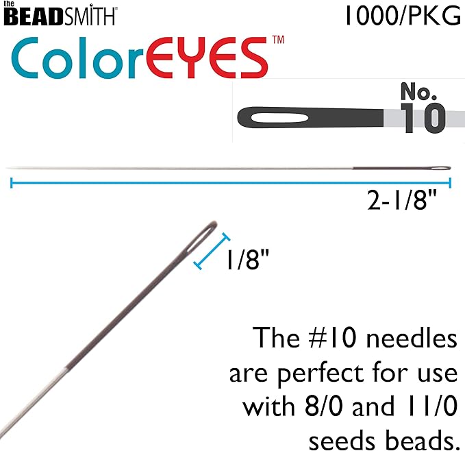 The Beadsmith ColorEYES Beading Needles, Size 10, 1 Pack (25 Needles), Black Colored Tip for Easy Identification of Size, Use for Loom Weaving Bead Work, Off-Loom Stitch & Jewelry Making w/Seed Beads