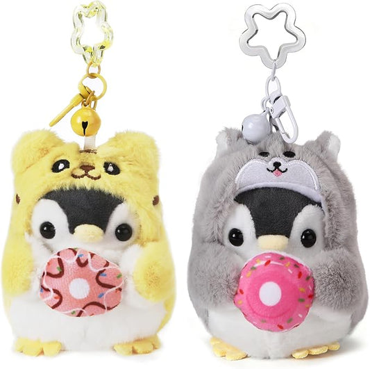 Penguin Plush Keychain Cute Stuff Cosplay Costume Change Clothing Donut Frog Unicorn Shiba Inu Bunny Tiger keyring