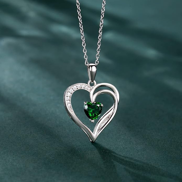 AM ANNIS MUNN 925 Sterling Silver Heart Necklace for Women Birthstone Necklace Silver Jewelry for Womens Jewelry Gifts for Women Her Mom