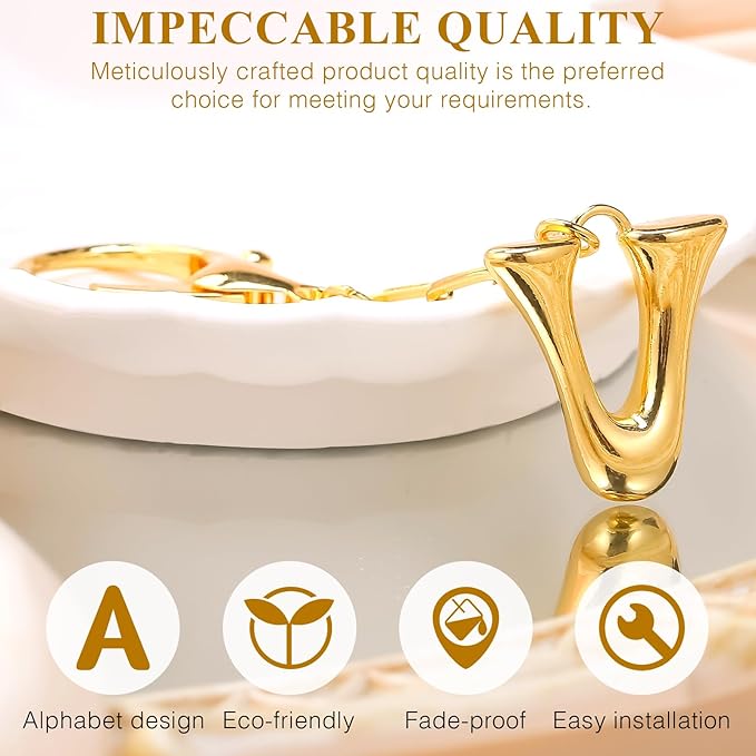 VICKHU Gold Plated Bubble Initial Letter Cute Keychain for Women Car Key Purse Decorative Keyring Handbag Charms Fashion