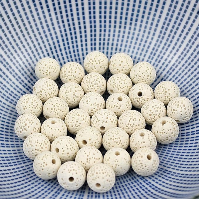 MJDCB Natural Multicolor Volcanic Lava Stone Round Loose Stone Beads DIY for Jewelry Bracelet Making 15" (12mm, White)