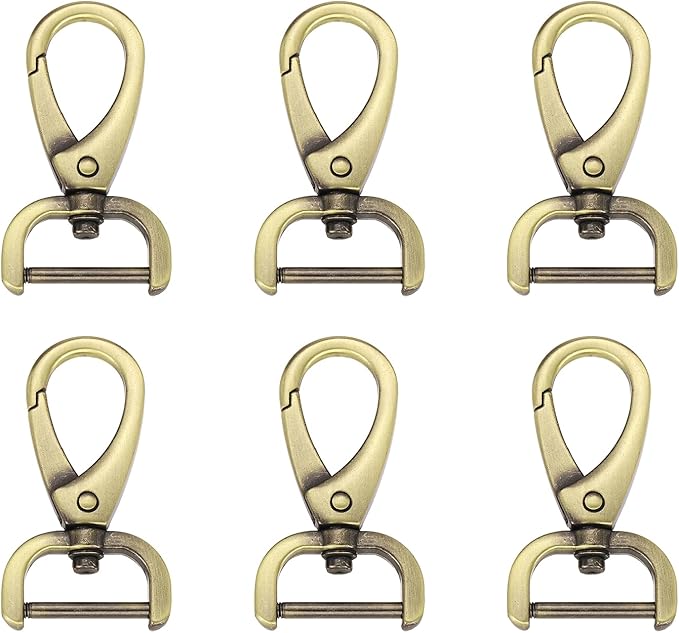 HARFINGTON 6pcs Detachable Snap Hook Swivel Clasp 3/4" (20mm) Zinc Alloy Lobster Claw Clasp for Keychain Lanyard Purse DIY Purse Strap, Light Brown