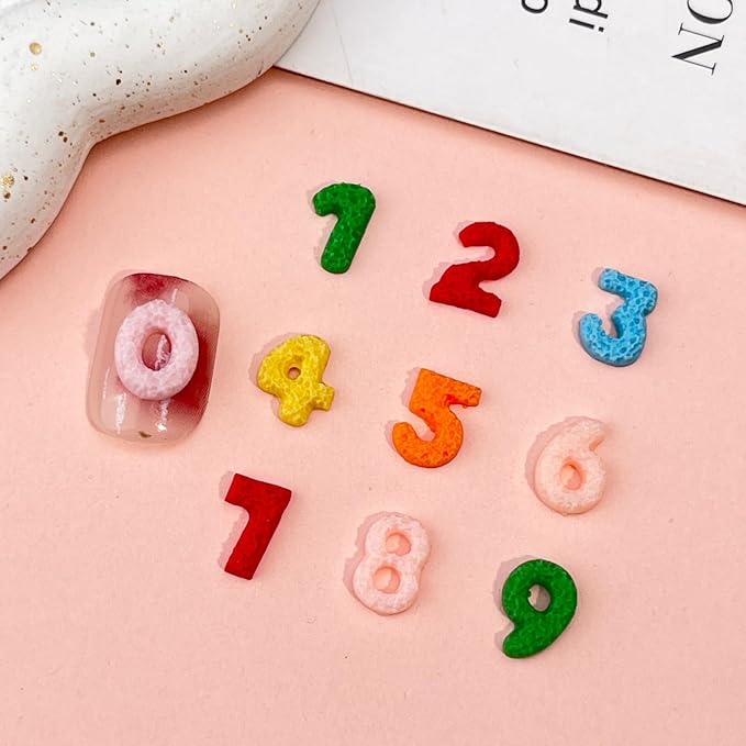 200 Pcs Number Nail Art Charms, CYHYII 3D Mixed Candy Colorful Number Resin Nail Rhinestones Nail Gems DIY Manicure Nail Decoration Accessories for Women Girls