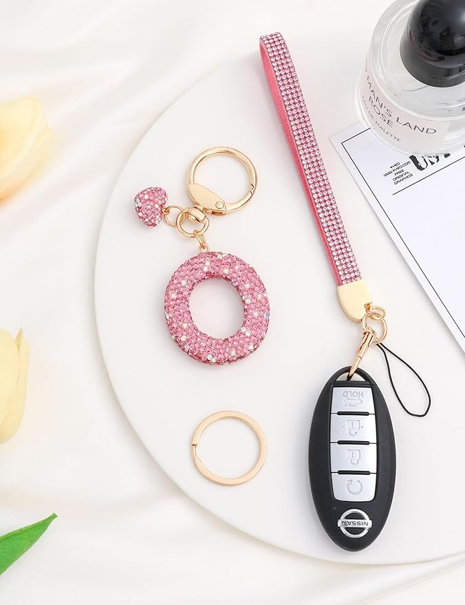 Initial Keychain for Women Girls,Bling Letter Key chain Initial with Heart,Pink Keychain Charms for Backpack Handbag