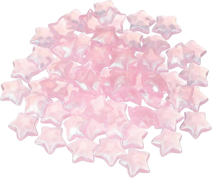 uxcell 50Pcs Flat Back Star Resin Charm, Glitter Star Charm Mini Bulk Beads Embellishments for DIY Crafts Hair Clips, Photo Frames, Phone Cases, Scrapbooking Decor, Pink