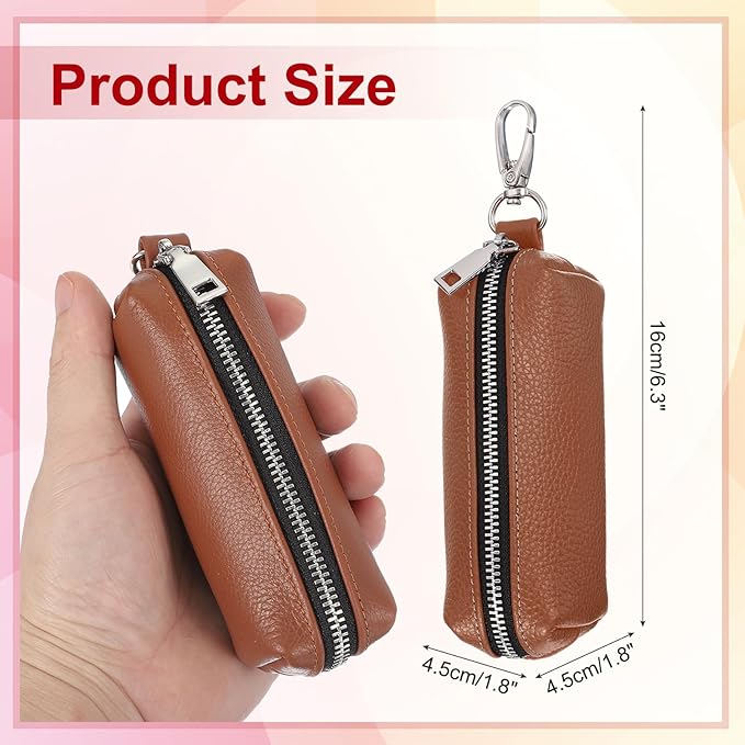 uxcell Leather Coin Purse, Leather Car Key Holder Bag Hand-held Change Purse Keychain Pouch Small Coin Pouch with Key Ring for Women and Men, Brown