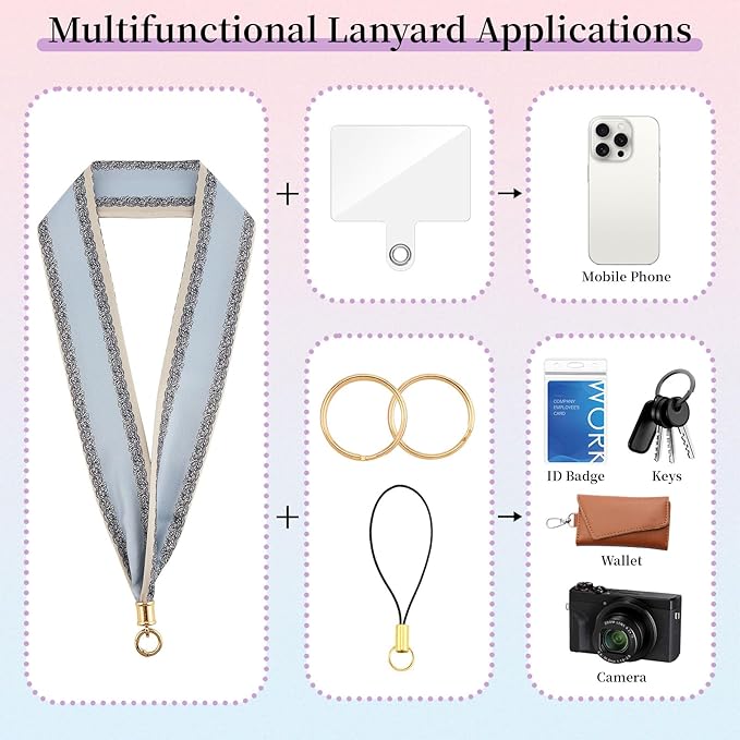 ZOOEASS Phone Lanyard Charm with Tether Tab Neck Lanyards for ID Badges Car Key Women Cute Scarf Keychain Strap Around Neck
