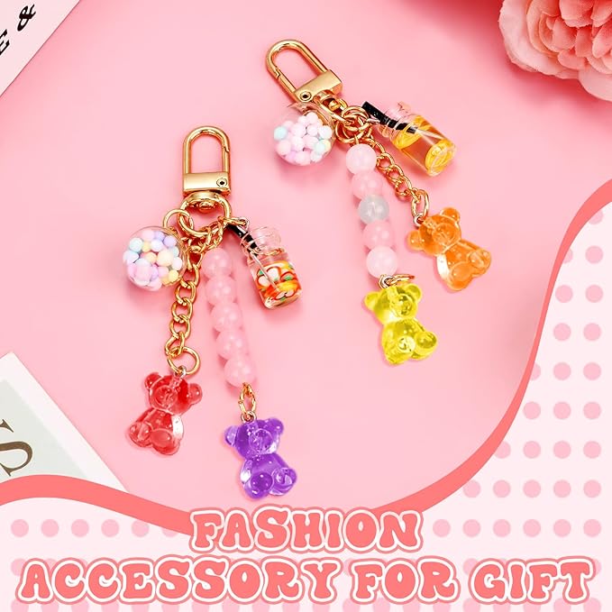 Ecally Cute Resin Bear Keychain Macaron Bear Keychains Candy Pendant Jewelry Gift Bag Key Ring Accessories for Girl Women