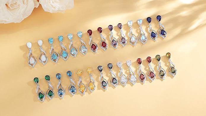 FANCIME Gift for Women Birthstone Earrings for Her Teardrop Birthstone Earrings S925 Sterling Silver infinity Love Birthday Gifts for Mom Women