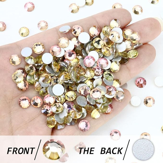 1440PCS SS16 Crystal Glass Flatback Rhinestones, Round Flat Back Crystal Gems for Nail Art and Craft Clothes, Glue Fix Diamond Stones Pink Champagne (3.8-4.0mm)