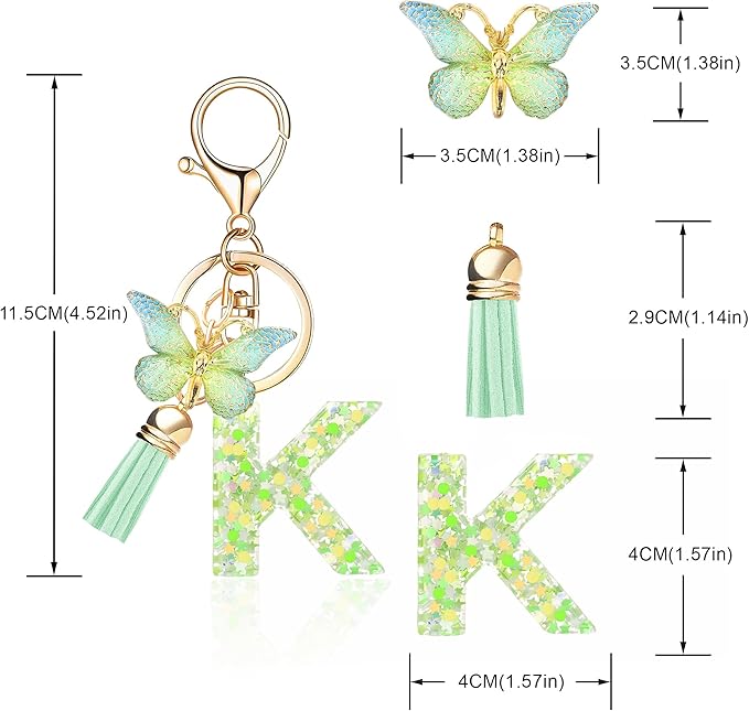 Fashion Alphabet Initial Letter Keychain Tassel Butterfly Pendant Key Ring for Purse Handbags Women Girl