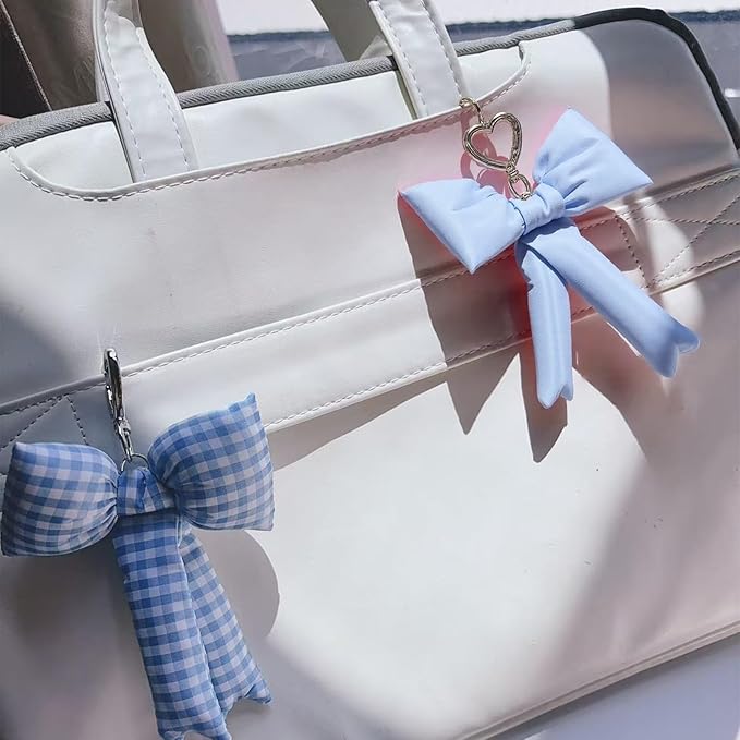 Pink Bow Keychain Bag Charms Y2K Bowknot Plaid Keychains Coquette Aesthetic Purse Handbag Backpacks Charms